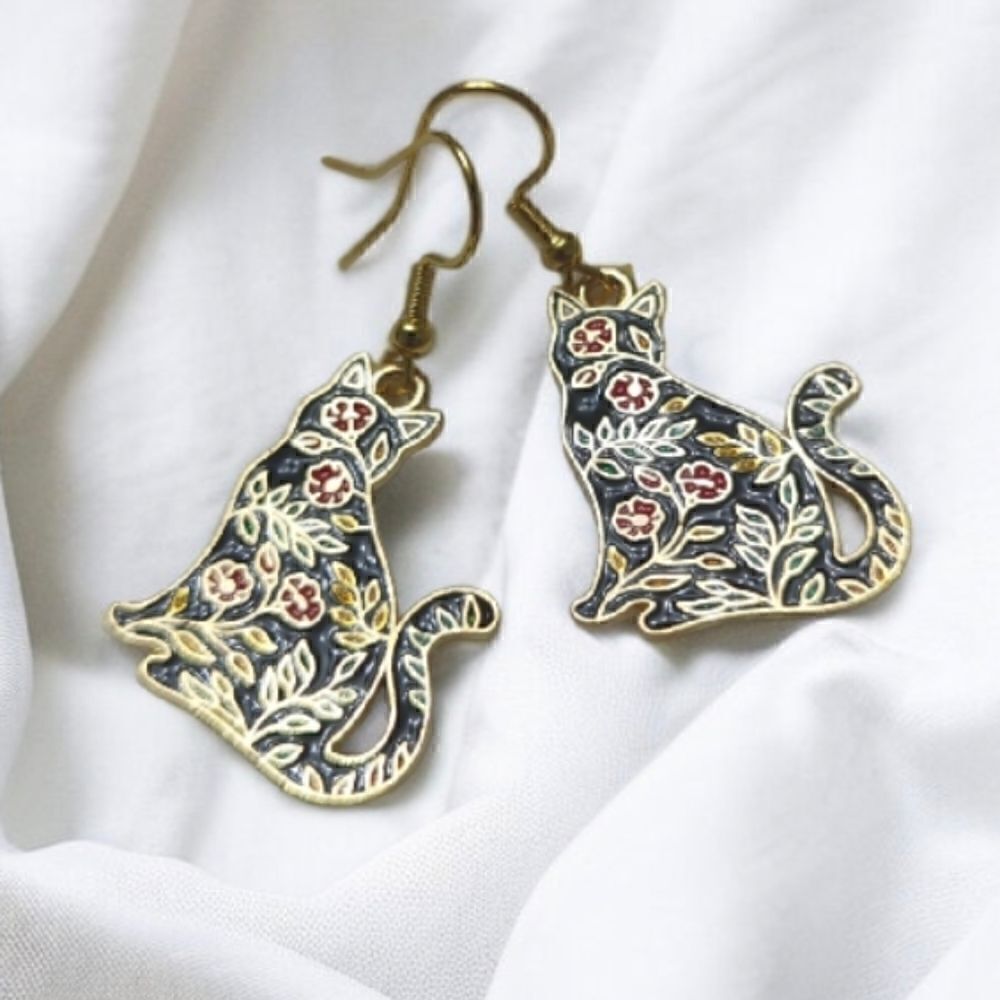 Cat Floral Design Earrings  - Picture 7 of 8